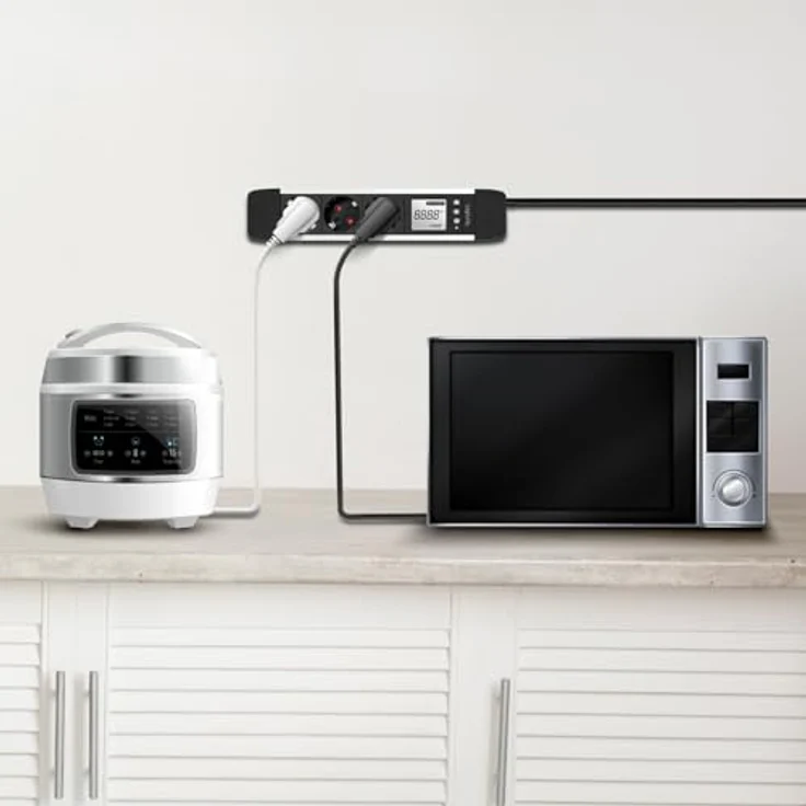 LogiLink LPS285-3-Fach Steckdosenleiste, LCD Display, Echtzeit Anzeige für Energieverbrauch/CO2-Emission, Schwarz/Silber – Bild 2