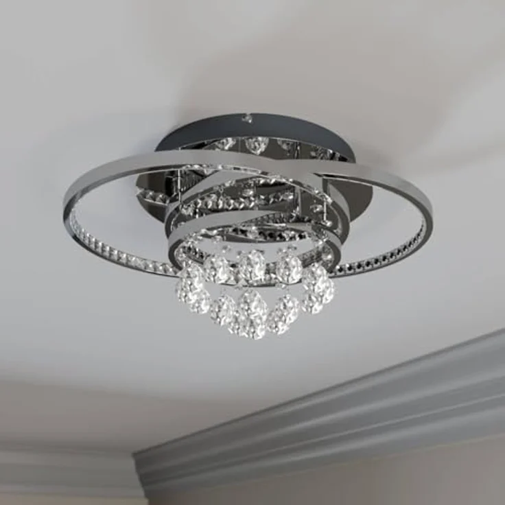 Lucande LED Deckenlampe Kristall dimmbar, Kronleuchter 37,8W LED, chrom, warmweiß 3000K, 1680lm – Bild 4
