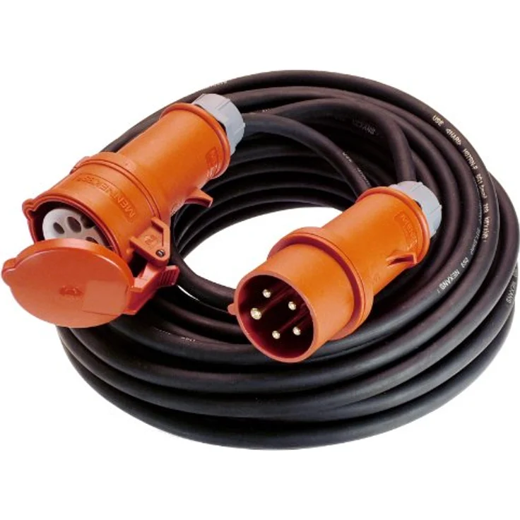 As - Schwabe CEE Starkstromverlängerungskabel, 50 m mit Phasenwendestecker, robustes schwarzes Gummikabel H07RN-F 5G6, 400V/32A/IP44 – Bild 2