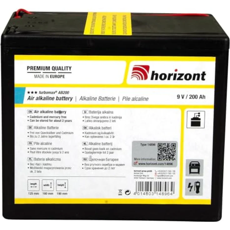 Horizont turbomax® AB200 9 V Alkaline-Batterie (200 Ah), kompaktes Design, 12.5 mm Breite – Bild 2