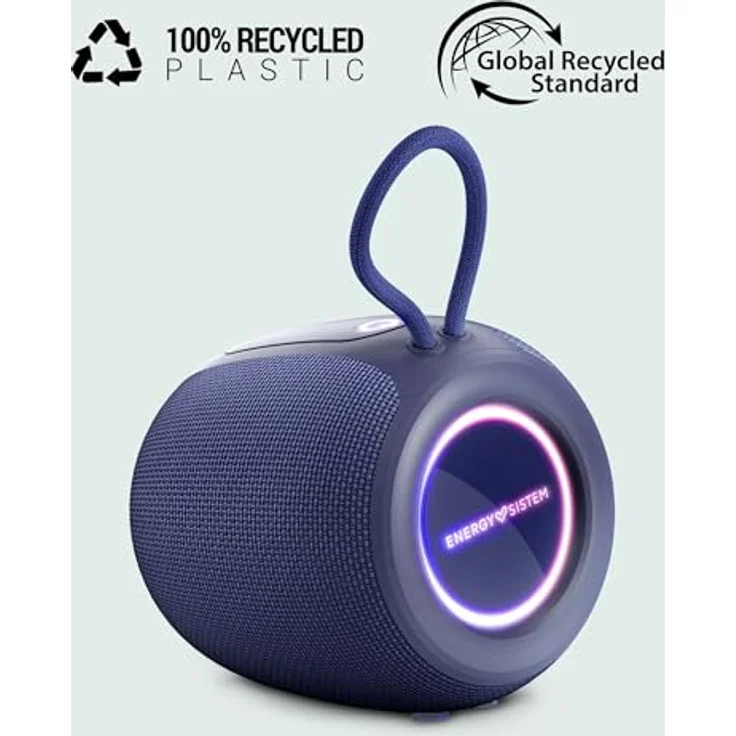 Energy Sistem Bloom Bluetooth-Lautsprecher (18 Stunden Akkulaufzeit, IPX6, True Wireless, 100% recycelter Kunststoff, LED-Leuchten) Navy – Bild 4