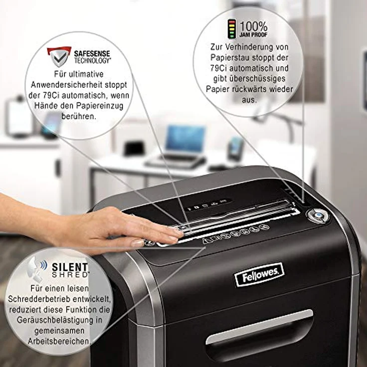 Fellowes Aktenvernichter 79Ci Partikelschnitt (P-4), 16 Blatt, für 1-3 Nutzer im Büro oder Home Office, 100% Staufrei, sehr leise (Datenschutz-Grundverordnung (DSGVO)) – Bild 5