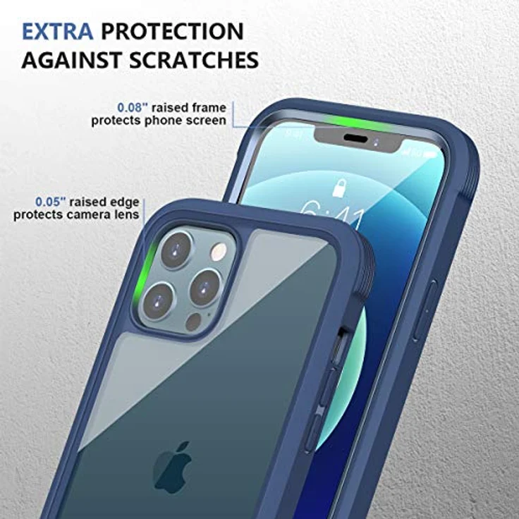 Miracase 360 Grad Hülle für iPhone 12/12 Pro (6.1 Zoll), Ganzkörper Schutzhülle mit eingebauter Glas Displayschutzfolie, stoßfest, Blau – Bild 5