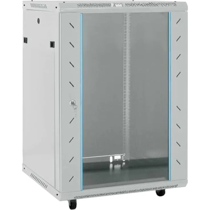 vidaXL Netzwerkschrank Grau 60 x 60 x 80 cm, stabiler Stahl mit Sicherheitsglas, mobiler Büro-Schrank, hitzebeständig, ideal für Netzwerkausrüstung – Bild 1