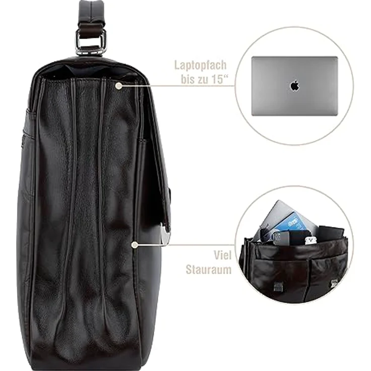bugatti Romano Aktentasche Groß, Laptoptasche aus echtem Leder, große Businesstasche 13", Bürotasche mit Laptopfach (Braun) – Bild 3