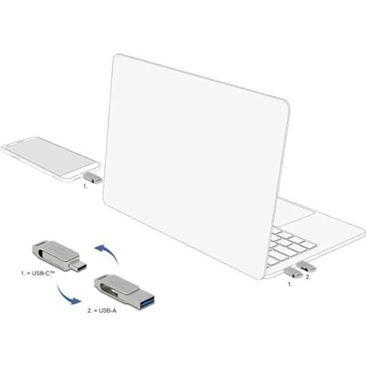 Delock USB 5 Gbps USB-CВ™ + Typ-A Speicherstick 256 GB - MetallgehГ¤use (256В GB, USB A, USB C), USB Stick, Grau – Bild 4