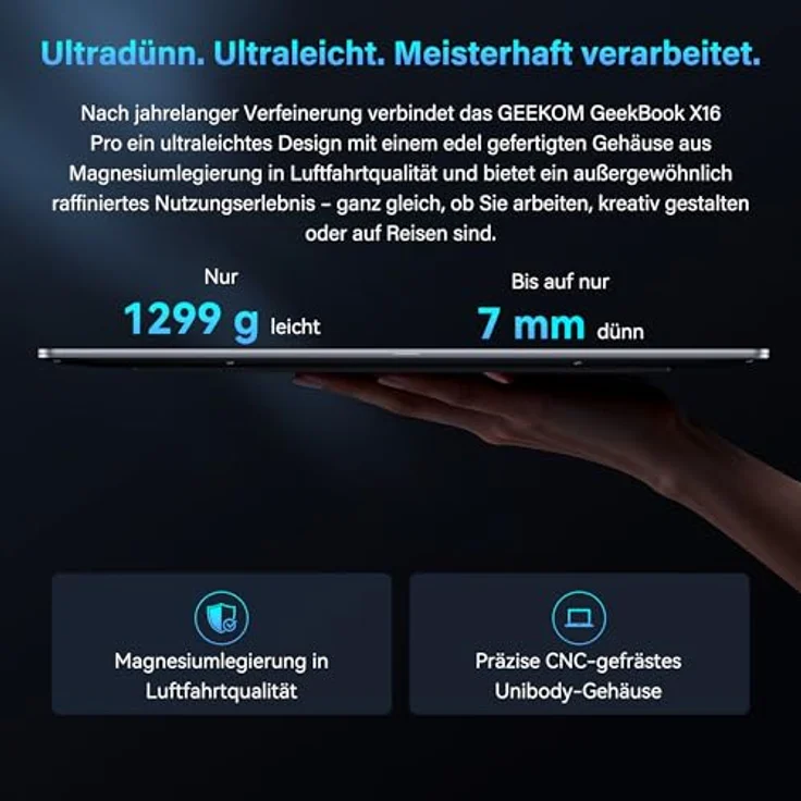 GEEKOM GeekBook X16 Pro, 16" 2.5K Business-Laptop, Intel Core Ultra 9, 32GB RAM, 2TB SSD, Metallgehäuse, bis zu 17h Akku, Windows 11 Pro – Bild 3