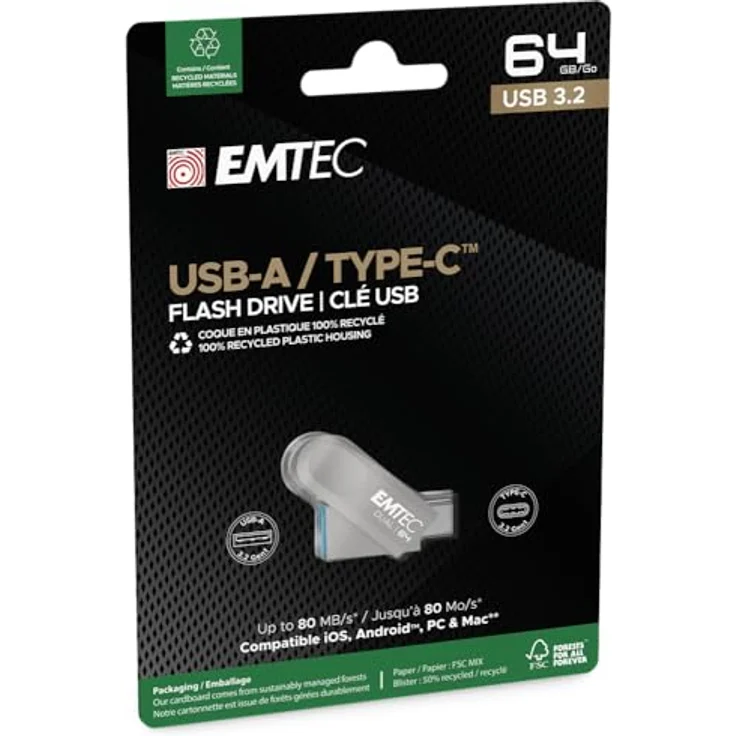 Emtec USB3.2 Typ-C Dual D280, 64 GB, Elegant und kompakt, idealer Begleiter für die Mobilität – Bild 3