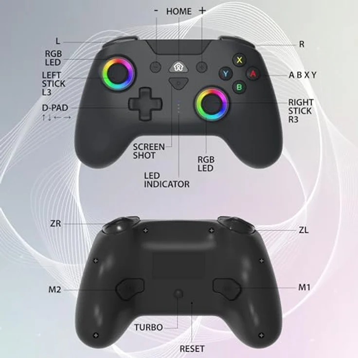 SUBSONIC Wireless Controller für Switch und Switch Oled - Bluetooth drahtloser Controller mit LED, Vibration und 6-Achsen-Gyro - Schwarz – Bild 2