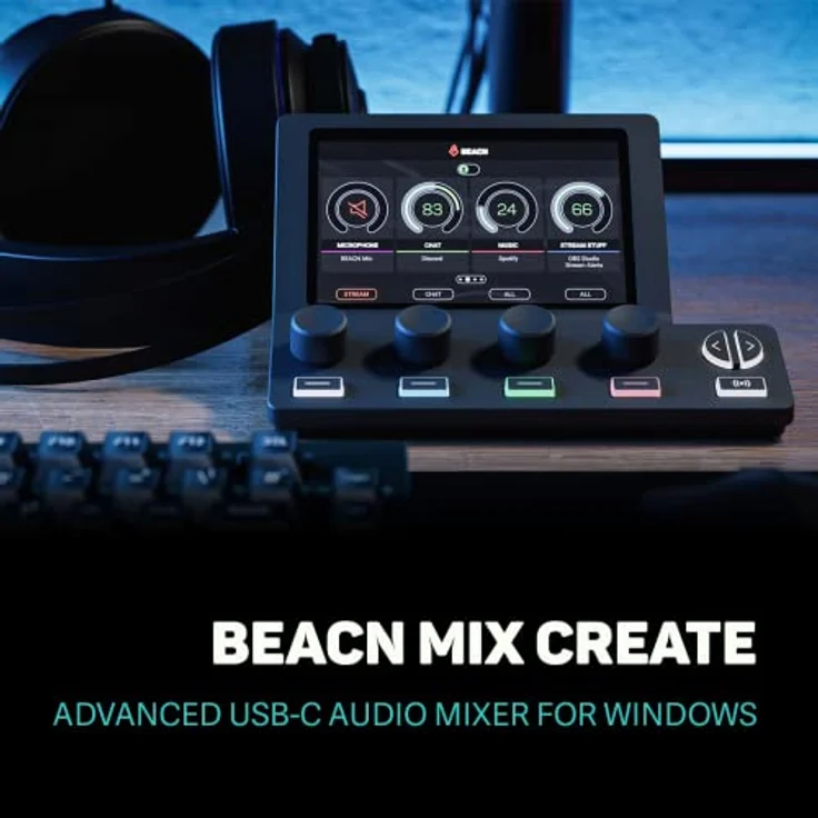 BEACN Mix Create Dark, USB C Windows Audio Mixer mit 5 Zoll Farbdisplay, 4 Tasten-Regelung, Audio-Routing und Mute-Modi für Content Creators, Streaming, Gaming, YouTube, Podcasting – Bild 2