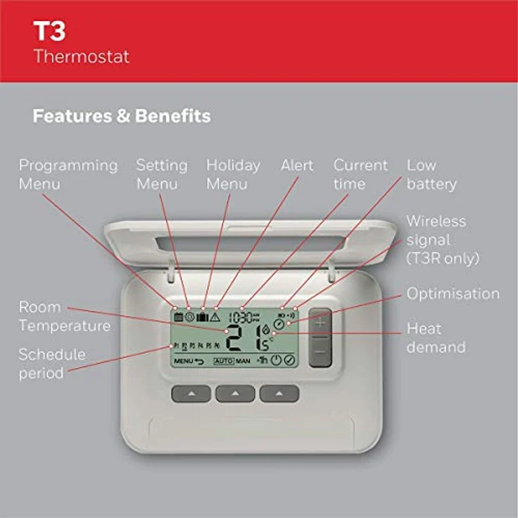 Honeywell Home T3C110AEU Raumthermostat Wand Tagesprogramm, Wochenprogramm, 5 bis 35°C – Bild 5
