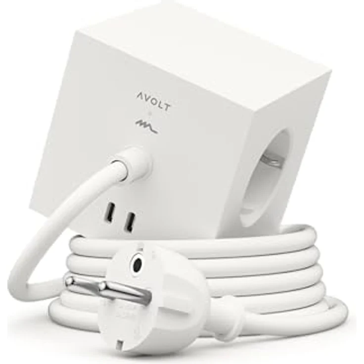 Avolt Steckdosenleiste Wurfel USB C - Magnetischer Fuß, 3 Steckdosen, 2 USB-Anschlüsse, Weiß, 1.8m – Bild 1