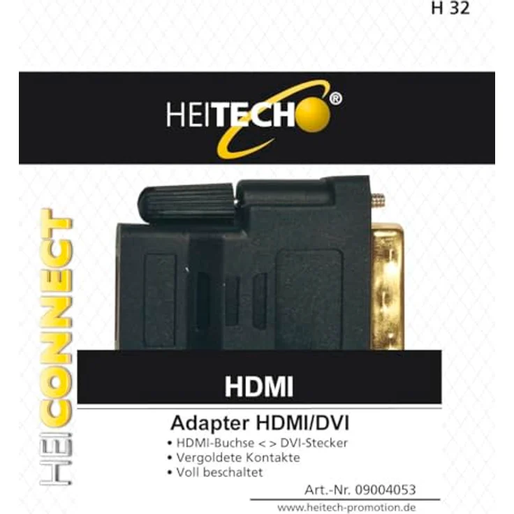 HEITECH DVI - HDMI - Adapter, DVI-Stecker<>HDMI-Buchse, vergoldete Kontakte, voll beschaltet – Bild 1