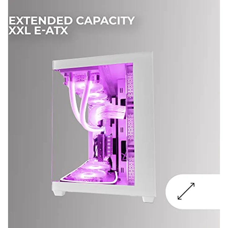 Mars Gaming MCV4 Weiß, Custom XXL E-ATX Gaming Tower, Rahmenloses Front und Seitenfenster Gehärtetem Glas, Modularer Doppelkammerrahmen – Bild 3
