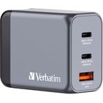 Verbatim GaN Charger 65 W, 3 Ports USB-C Ladegerät, Power Adapter mit 2 x USB-C und 1 x USB-A, Schnellladegerät als Mehrfachstecker, für Apple MacBook, Notebook, iPad, iPhone, Samsung und Co