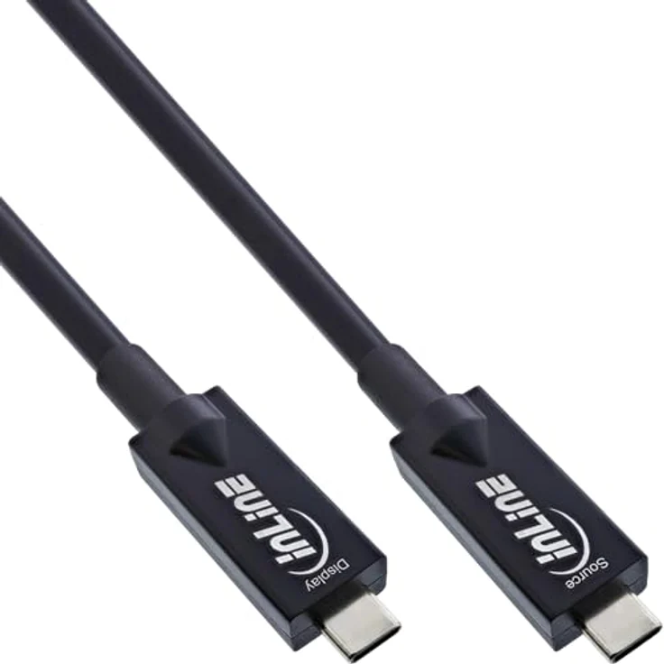 InLine USB-C AOC Kabel 15m, USB 3.2 Gen.2, 10Gb/s, DisplayPort Alt Mode, HDR, 60W, schwarz, 35798A – Bild 1