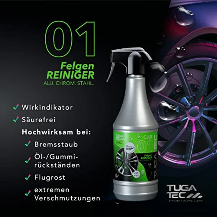 Tuga Tec® 01 Felgenreiniger -1000 ml - Professionelle Reinigung für Chrom-, Stahl- und Alufelgen mit Wirkindikator - Made in Germany – Bild 2