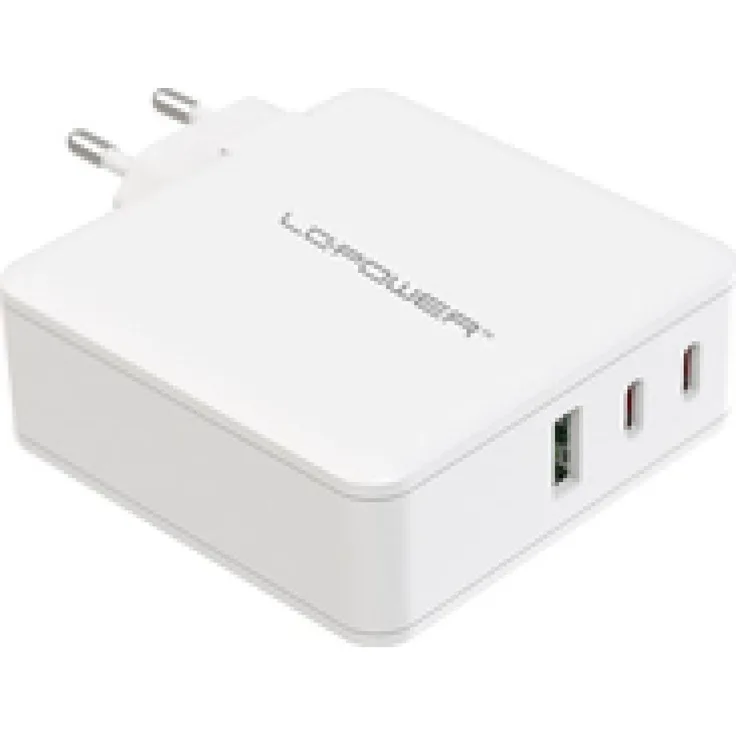 LC-Power USB Ladegerät LC-GAN-100, 100W mit 2xUSB-C und 1xUSB-A, kompakt und effizient, Weiss