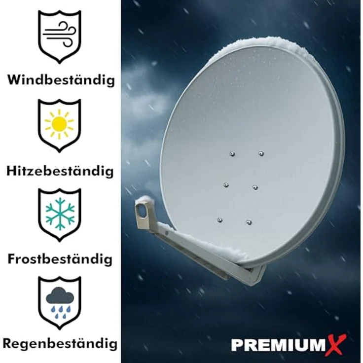 PremiumX DELUXE100 Satellitenschüssel 100cm Aluminium in Hellgrau, starke Empfangsleistung für FullHD und 4K UltraHD mit einfacher Montage – Bild 5