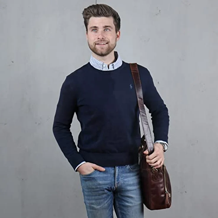 SID & VAIN Laptoptasche Ryan aus Premium Leder I Business-Tasche XL groß für Herren und Damen 15 Zoll Laptop-Fach I Umhängetasche Aktentasche braun handgefertigt – Bild 3
