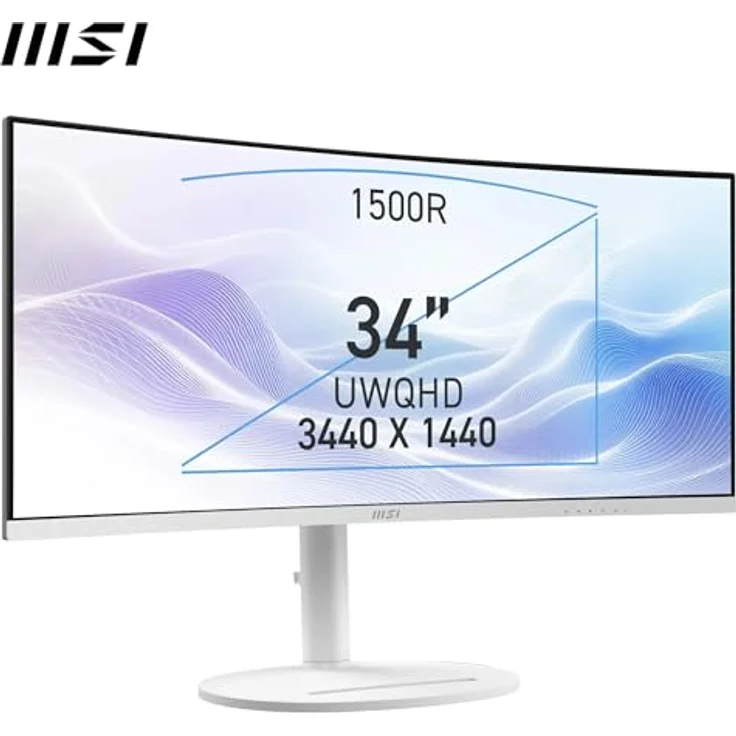 MSI Modern MD342CQPW PC-Monitor 34 Zoll UWQHD Curved 1500R – VA Panel 3440 x 1440, KVM, Pip/PBP, Breites Farbspektrum, Augenkomfort, integrierte Lautsprecher, 3-Achsen verstellbar, HDMI 2.0b, DP 1.4, Weiß – Bild 2