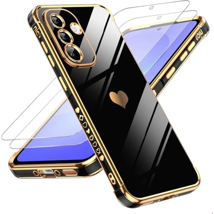 LeYi Handyhülle für Samsung Galaxy A37 5G, TPU Silikon mit Herzmuster, stoßfest und kratzfest, inkl. Schutzfolie, Schwarz – Bild 1