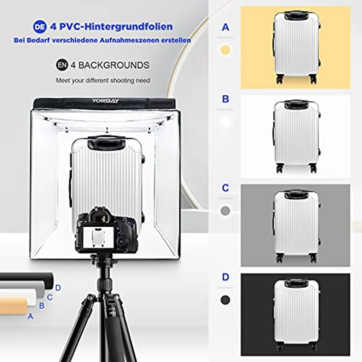 Yorbay Fotostudio Set 80 x 80 x 80cm CRI 95+ LED-Fotobox Lichtbox Lichtwürfel inkl. 4 PVC-Hintergrundfolien (schwarz, weiß, grau, warm-weiß) – Bild 5