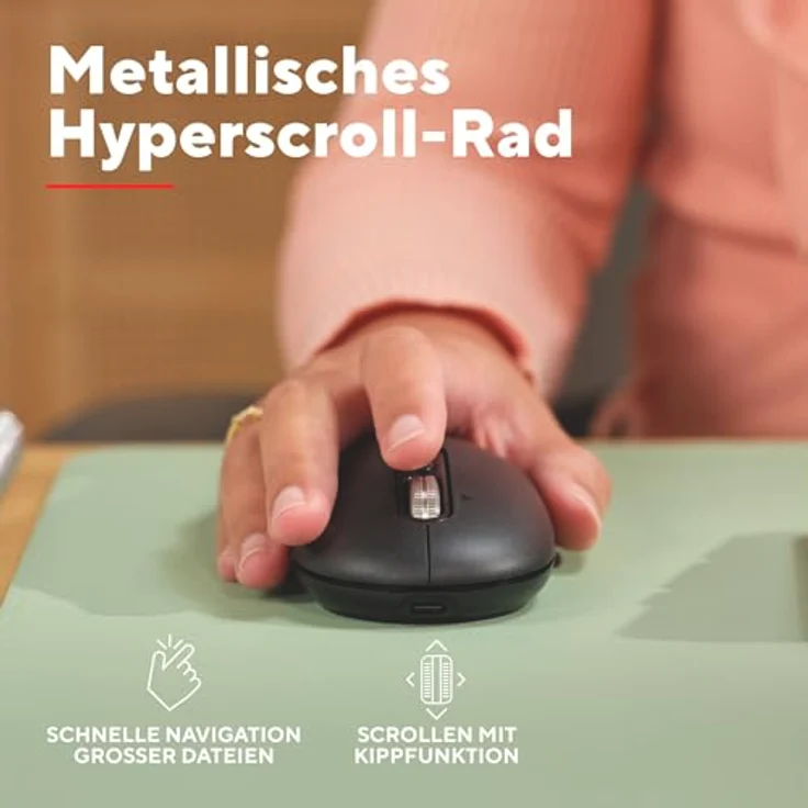 Trust Seron Wiederaufladbare Kabellose Maus, Hyperscroll-Rad, Bluetooth + 2.4GHz, Leise Tasten, 85% Recyclingkunststoff, Schwarz – Bild 3