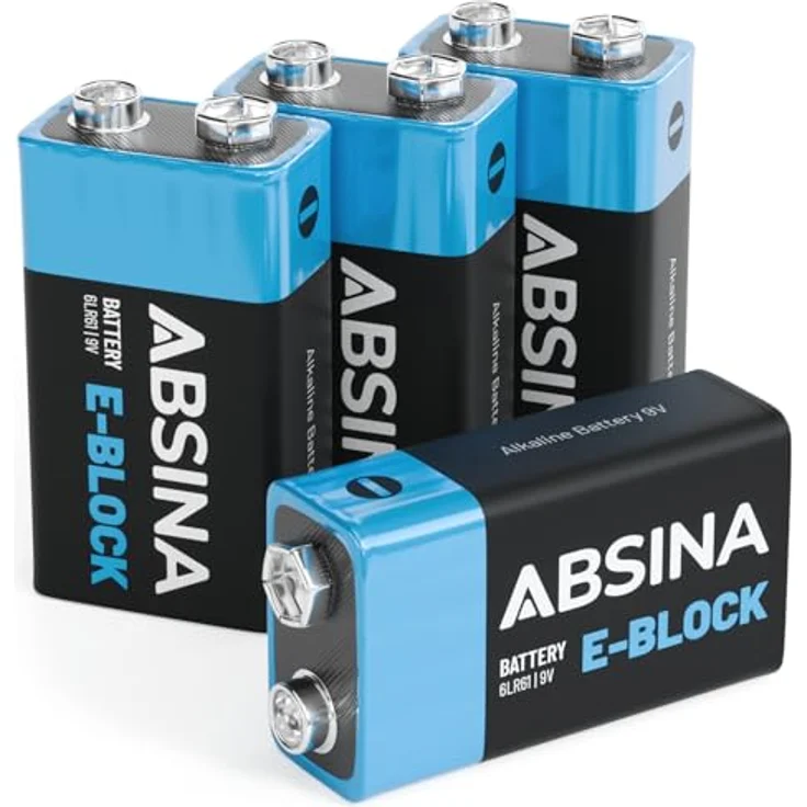 ABSINA 4X 9V Blockbatterie Alkaline, langlebig & auslaufsicher für Rauchmelder, ideal für extreme Temperaturen, 4er Pack – Bild 1