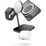 ZENS MagSafe+Watch 15W MagSafe Ladestation 3 in 1 für iPhone, Apple Watch und AirPods (Made for MagSafe & Made for Apple Watch Zertifizierung, 45W Netzteil mit Kabel inklusive) Schwarz