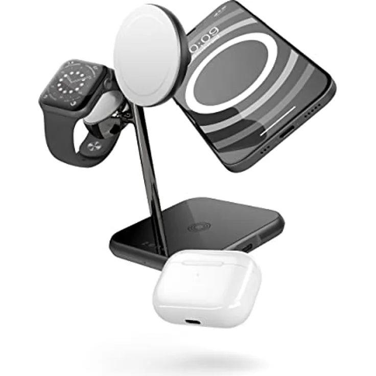 ZENS MagSafe+Watch 15W MagSafe Ladestation 3 in 1 für iPhone, Apple Watch und AirPods (Made for MagSafe & Made for Apple Watch Zertifizierung, 45W Netzteil mit Kabel inklusive) Schwarz
