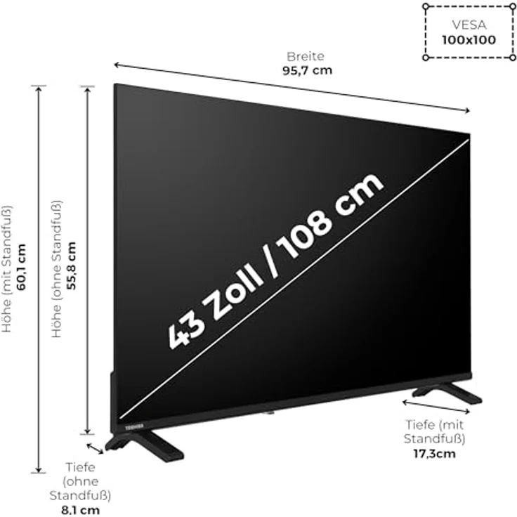 Toshiba 43QV1563DDW, 43 Zoll QLED Smart TV VIDAA, 4K UHD mit Dolby Vision HDR, Triple-Tuner, Bluetooth & Streaming Apps – Bild 3