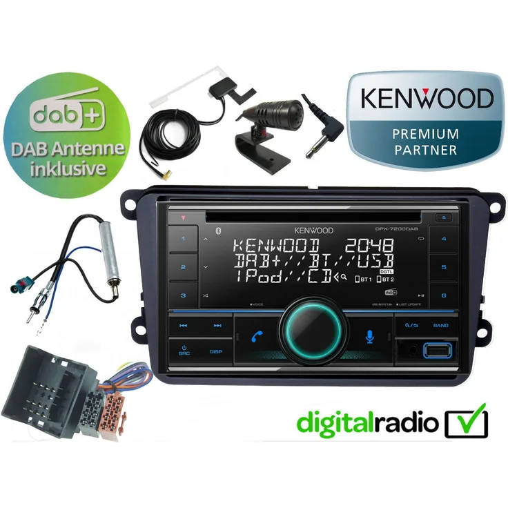 Kenwood DPX7200 DAB+, CD Bluetooth Radio mit USB und Antenne, für VW T5 T6 2003-2020
