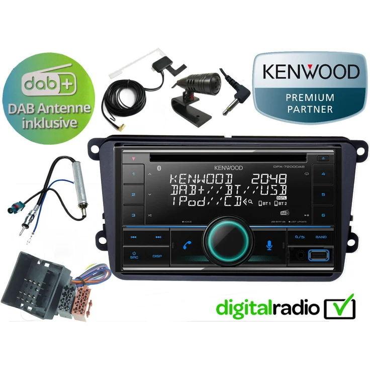 Kenwood DPX7200 DAB+, CD Bluetooth Radio mit USB und Antenne, für VW T5 T6 2003-2020