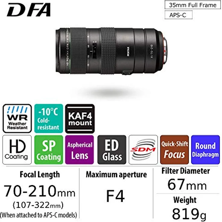 HD PENTAX-D FA 70-210 mm F4ED SDM WR: Telezoomobjektiv für DSLR-Kameras, leistungsstark bei konstanter f-4 Blende, witterungsbeständige Konstruktion, min. Fokussierungsabstand von 0,95 Metern 21217 – Bild 3