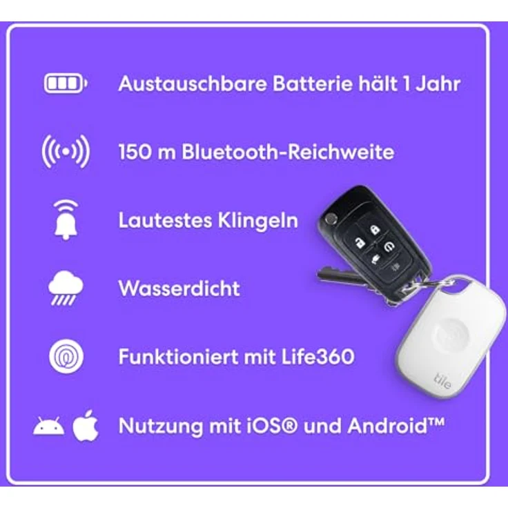 Tile by Life360 Pro (2024) Bluetooth-Tracker, Schlüssel- und Gegenstandsfinder, iOS & Android kompatibel, 2er-Pack (Schwarz/Weiß) – Bild 5