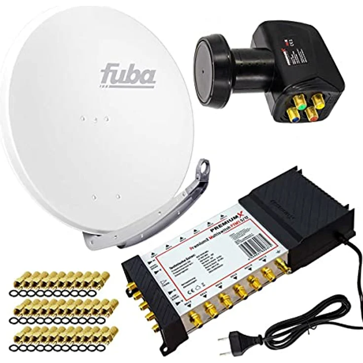 PremiumX Satelliten-Komplettanlage Fuba DAA 850 W, Aluminium Satellitenschüssel in Weiß mit 5-12 Multischalter und Quattro LNB für 12 Teilnehmer – Bild 1