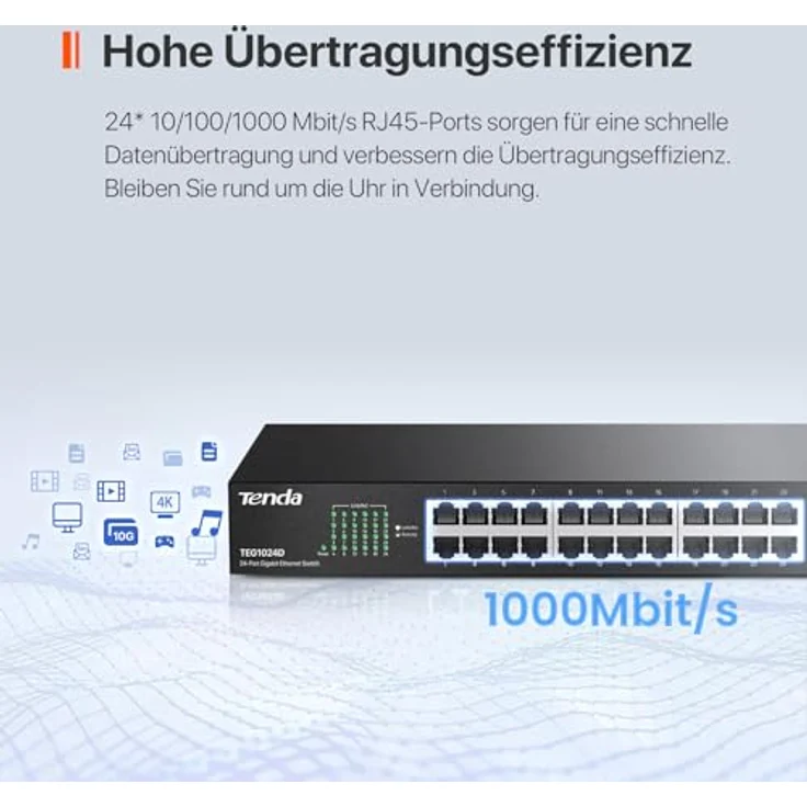 Tenda TEG1024D Gigabit Switch (24-Port RJ-45, L2, 48Gbps) – Bild 4