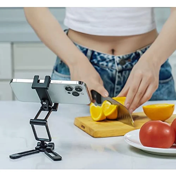 Leofoto PS-4, Multi-funktionaler klappbarer Smartphone-Ständer und Stativ, Silber, für Gerätebreiten von 65 bis 90 mm, mit Kaltschuh und 1/4-Zoll-Gewinde – Bild 4