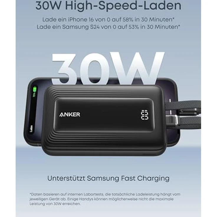 Anker Zolo Powerbank (10.000mAh, integrierte USB-C und Lightning-Kabel, 30W Power Delivery, universelle Kompatibilität) – Bild 3