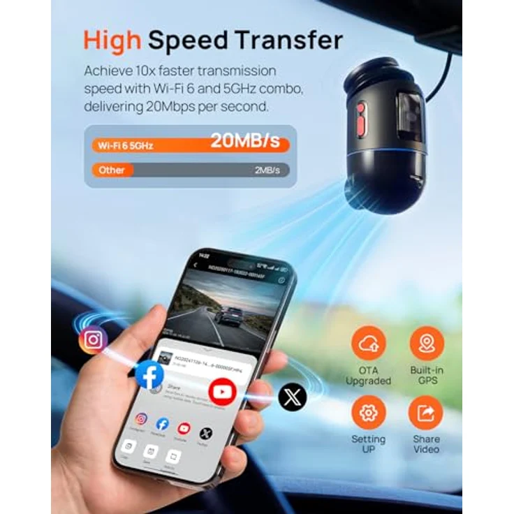 70mai 4K Omni X800 Dashcam mit 128 GB Speicherkarte, 360° drehbar (4K Ultra HD, WLAN, Starvis 2 IMX678, GPS & ADAS, Super Nachtsicht, f/1.7, App Steuerung) – Bild 5