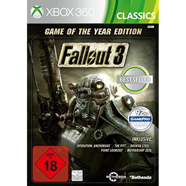 Bethesda Fallout 3 Game of the Year Edition Classics Hits (USK ab 18 Jahre) XBOX 360, post-apokalyptisches Abenteuer in Washington DC