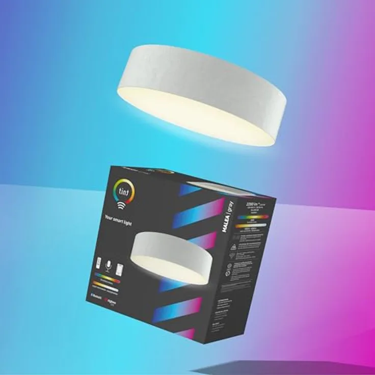 tint Smarte LED-Deckenleuchte Malea grey – Dimmbare Beleuchtung mit weißem (1800-6500 K) und farbigem RGB Licht, steuerbar per Alexa, Fernbedienung oder Bluetooth