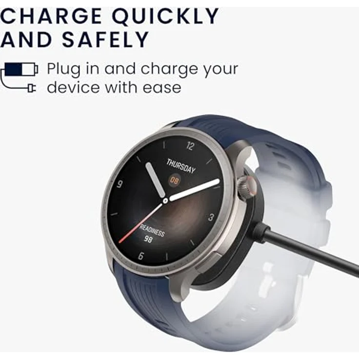 kwmobile USB Kabel Charger für Huami Amazfit Balance A2286 / T-Rex 3, 100 cm langes Smart Watch Ladekabel in Schwarz, schnelles und stabiles Laden – Bild 2