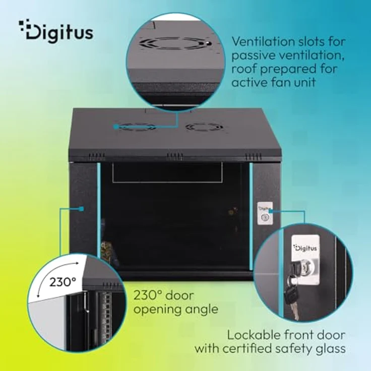 DIGITUS Netzwerkschrank Dynamic-N, 19-Zoll Rack 7HE, schwarz, unmontiert, Wandmontage, 600 mm Tiefe, 470 mm Nutztiefe, 60 kg Traglast, abschließbare Glastür – Bild 4