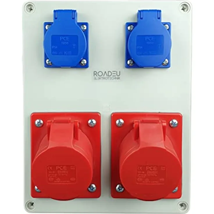 RoadEu - Steckdosenverteiler - 2x CEE 16A Steckdose mit 2x Schuko 230V, IP44, Europäische Komponenten