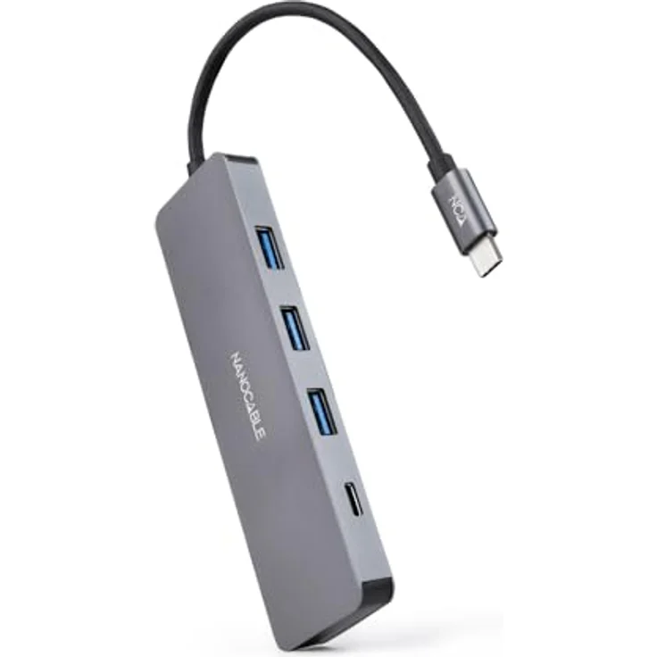 NANOCABLE 10.16.4409, USB-C-Konverter-Hub mit 3x USB-A 3.0 + 1x USB-C, Aluminium, 10 cm, grau, 5 Gbit/s Übertragungsgeschwindigkeit – Bild 1