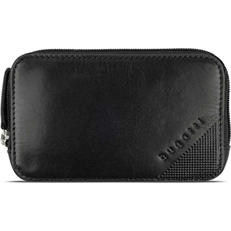 bugatti Nobile Schlüsseltasche, schwarzes Leder mit Zipper und zwei Schlüsselringen – Bild 1