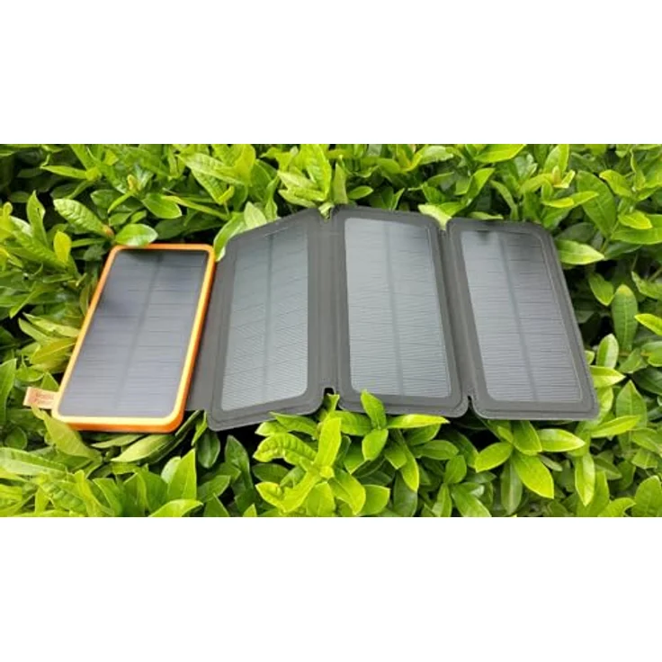 revolt Taschenlampe: Solar-Powerbank mit faltbarem 8-W-Solarpanel, LED-Lampe, 16 Ah, 2,1 A (Outdoor Powerbank, Spritzwassergeschützt, 120 Lumen) – Bild 3
