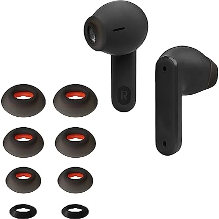 kwmobile 8X Ersatzpolster für JBL Tune Flex - Schwarz, Silikon Ohrstöpsel in 4 Größen, flexibles und reißfestes TPU Material – Bild 1